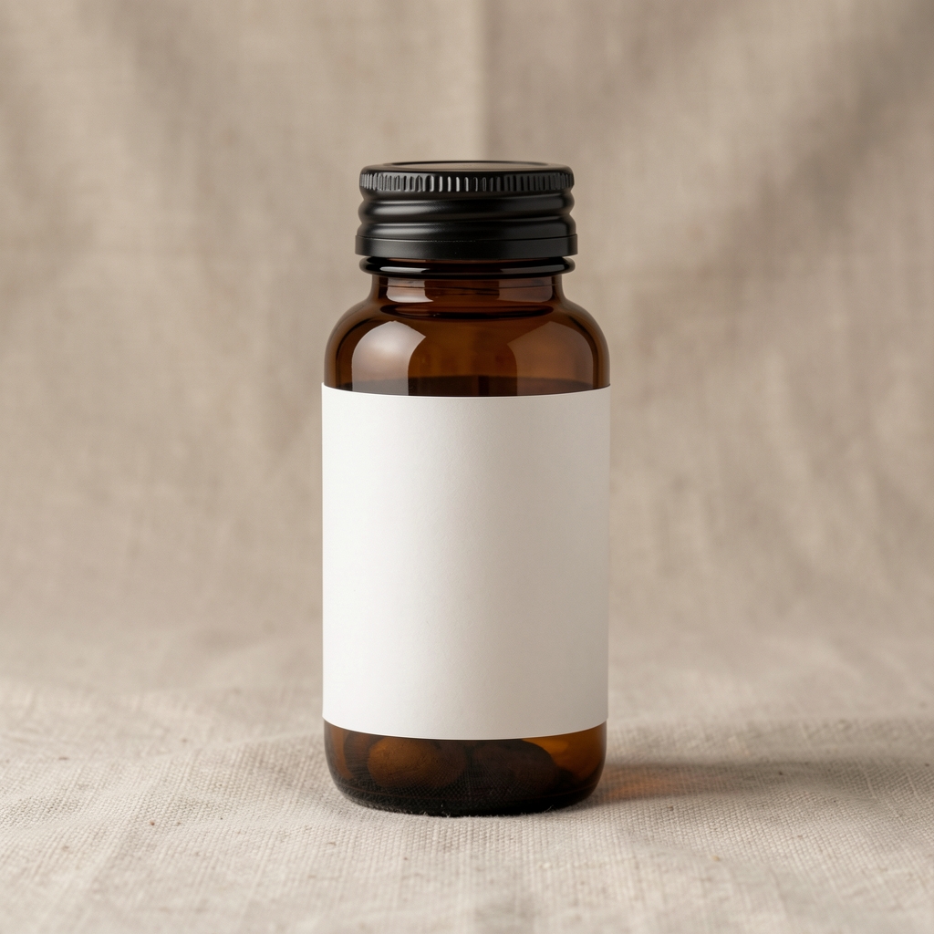 Single amber glass supplement bottle labelled Gantol Zinc-Magnesium Complex standing on a neutral linen surface with soft side lighting